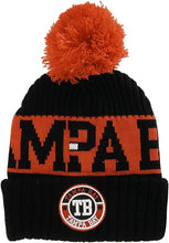 Tampa Bay City Name Three Stripe Circular Patch Pom Beanie Winter Hat (Black/Red)