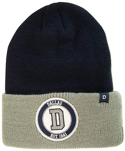 Dallas Texas D Patch Cuff Knit Winter Beanie Hat (Navy/Gray)