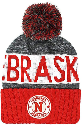 Nebraska Men's Winter Knit Landmark Patch Pom Beanie (Red/White)