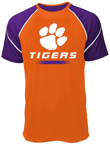 NCAA Clemson Tigers Men's Contrast Stitch Tee, Orange/Purple