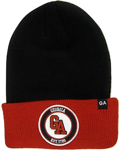 Georgia GA Patch Cuff Knit Winter Beanie Hat (Black/Red)