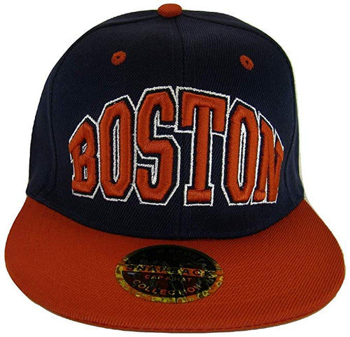 Boston Crowned Script Men's Adjustable Snapback Baseball Cap (Navy/Red)