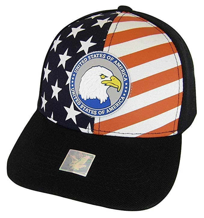 United States of America Flag & Eagle Adjustable Baseball Cap (Black)