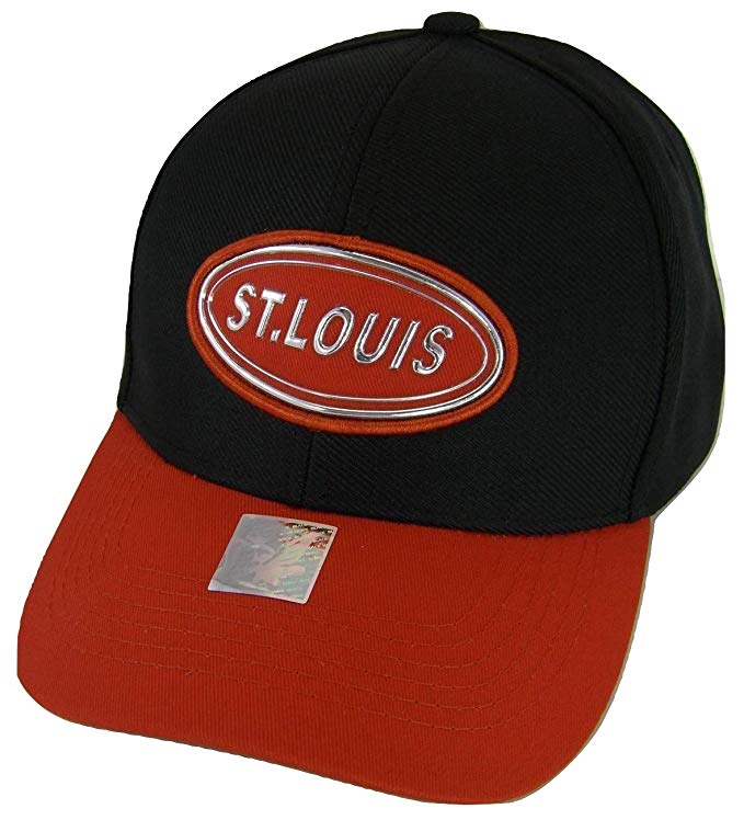 St. Louis Oval Patch Style Adjustable Baseball Cap (Black/Red)