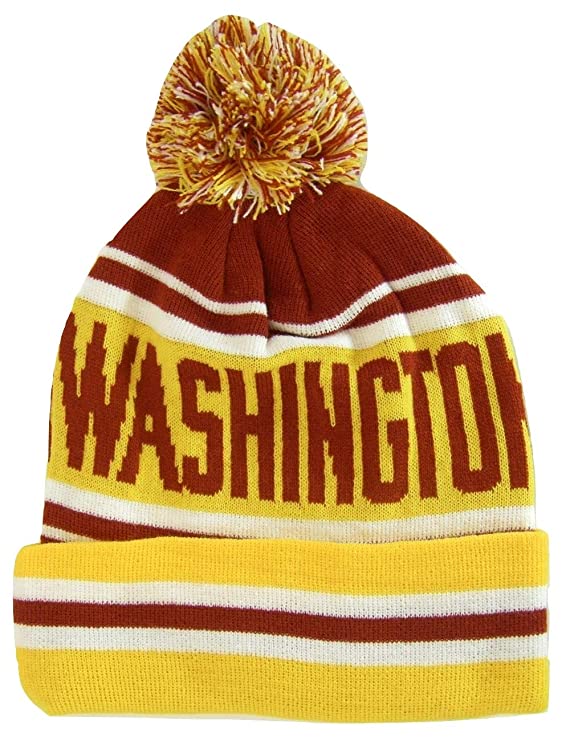 Washington Adult Size Striped Winter Knit Beanie Hats (Gold/Maroon)