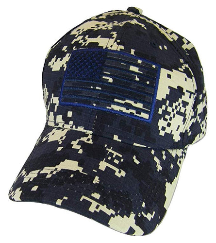 Embroidered American Flag Camouflage Cotton Adjustable Baseball Cap (Navy Digital)