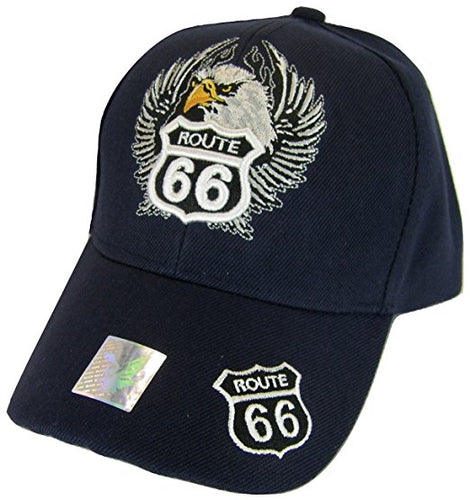 USA Men's Patriotic Eagle & Route 66 Adjustable Baseball Cap (Navy)