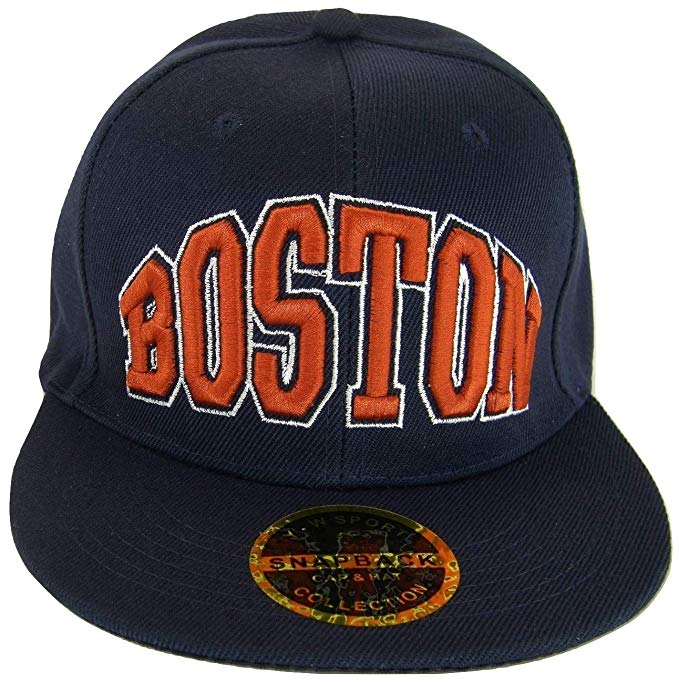 Boston Crowned Script Men's Adjustable Snapback Baseball Cap (Navy)