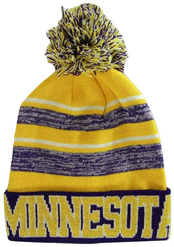 Minnesota Men's Blended Stripe Winter Knit Pom Beanie Hat (Purple/Gold)