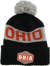 Ohio Winter Knit 3D Rubber Patch Pom Beanie Hat (Black/Gray/Red)