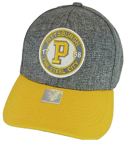 Pittsburgh Steel City Patch Style Adjustable Baseball Cap (Gray/Gold)