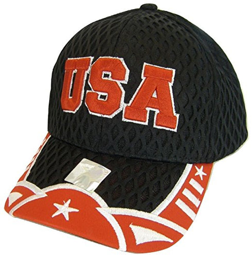 USA Men's Summer Mesh Adjustable Baseball Cap (Black)