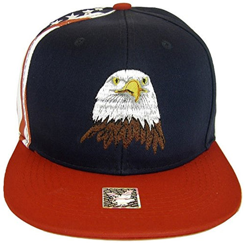 USA Men's Patriotic Eagle Head & Side Flag Adjustable Snapback Baseball Cap (Navy)