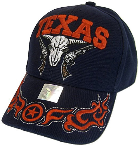 Texas Skull Guns & Flames Men's Adjustable Baseball Cap (Navy)