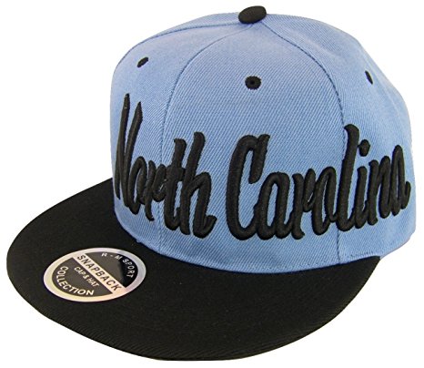 North Carolina Men's Offset Cursive Script Adjustable Snapback Baseball Cap (Light Blue/Black)