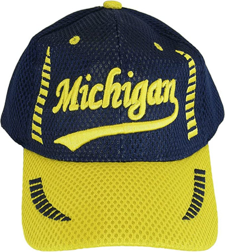 Michigan Men's Summer Mesh Adjustable Baseball Cap (Dark Blue/Gold)