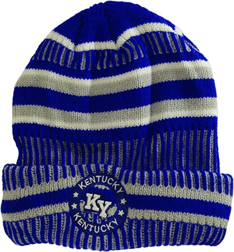 Kentucky Knitted Plush Lined Varsity Cuffed Hat with Seal (Royal/Gray)