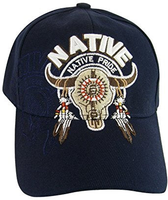 Native Pride Bull Adult Size Adjustable Baseball Cap (Navy)