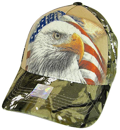 Men's Patriotic USA Flag & Eagle Hunting Camo Adjustable Baseball Cap (Khaki)