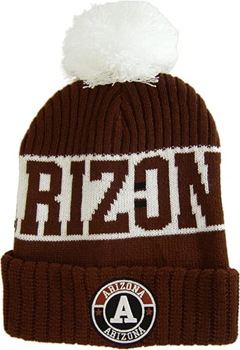 Arizona Three Stripe Circular Patch Pom Beanie Winter Hat (Red/White)