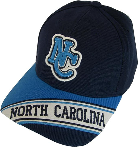 North Carolina Men's Banner on Bill Adjustable Baseball Cap (Navy Blue/Teal)