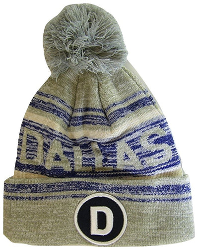 Dallas Texas Star & D Fade Out Cuff Knit Winter Pom Beanie (Script Gray/Navy)