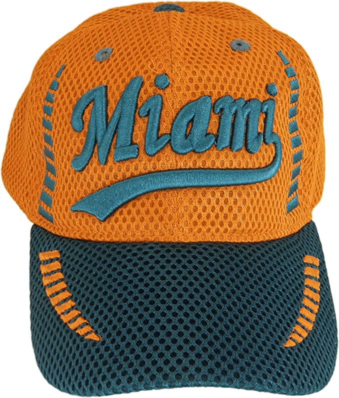 Miami City Name Men's Summer Mesh Adjustable Baseball Cap (Orange/Aqua)