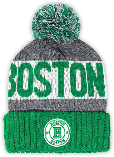 Boston Men's Winter Knit Landmark Patch Pom Beanie (Green/Gray)