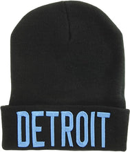 Detroit City Name Adult Size Winter Knit Cuffed Beanie Hat (Black/Blue)