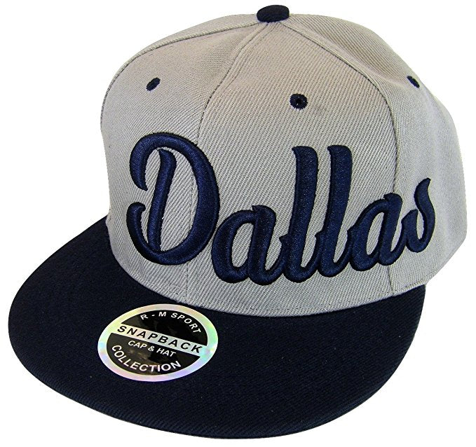 Dallas Men's Offset Cursive Script Adjustable Snapback Baseball Cap (Gray/Navy)