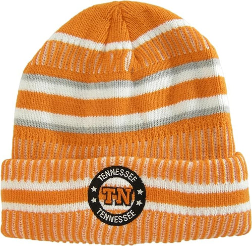 Tennessee Knitted Plush Lined Varsity Cuffed Hat with Seal (Orange/White)