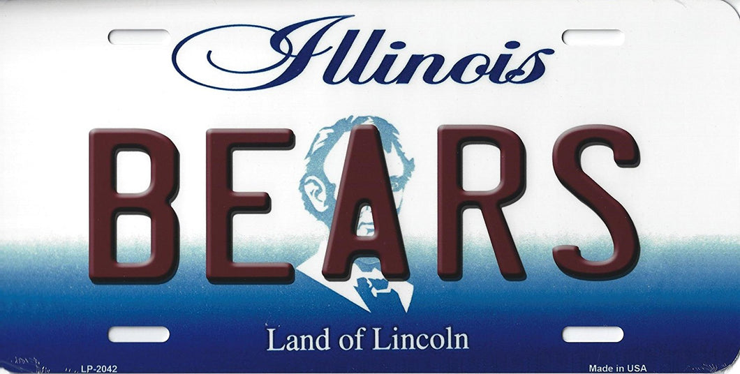 Bears Illinois State Background Novelty Metal License Plate Tag (Bears)