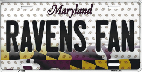 Ravens Maryland State Background Novelty Metal License Plate Tag (Ravens Fan)