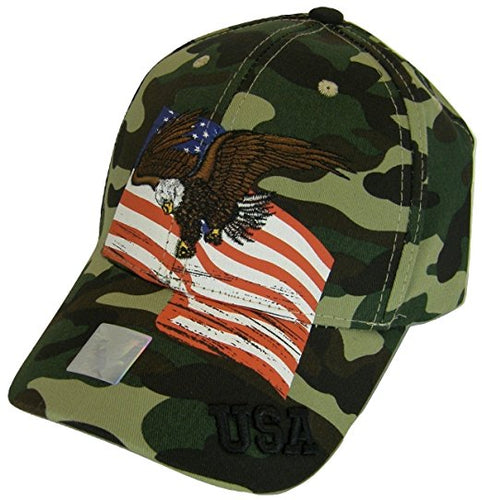 USA Men's Patriotic American Bald Eagle Adjustable Baseball Cap (Military Camo)