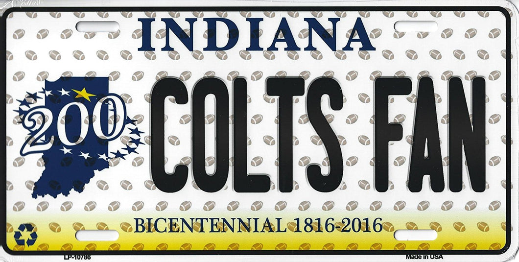 Colts Indiana State Background Novelty Metal License Plate Tag (Colts Fan Bicentennial)