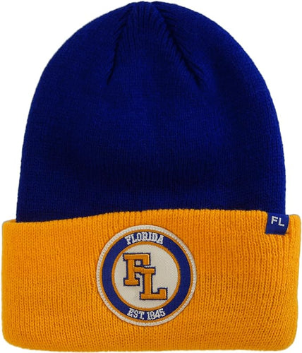 Florida Patch Style Cuff Knit Winter Beanie Hat (Royal/Orange)