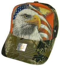 Men's Patriotic USA Flag & Eagle Hunting Camo Adjustable Baseball Cap (Red)