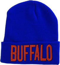 Buffalo City Name Adult Size Winter Knit Cuffed Beanie Hat (Royal/Red)