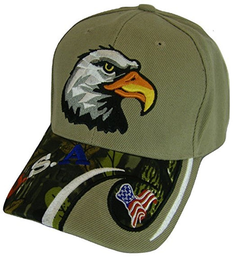 USA Men's Patriotic Eagle Adjustable Baseball Cap (USA/Flag Khaki)