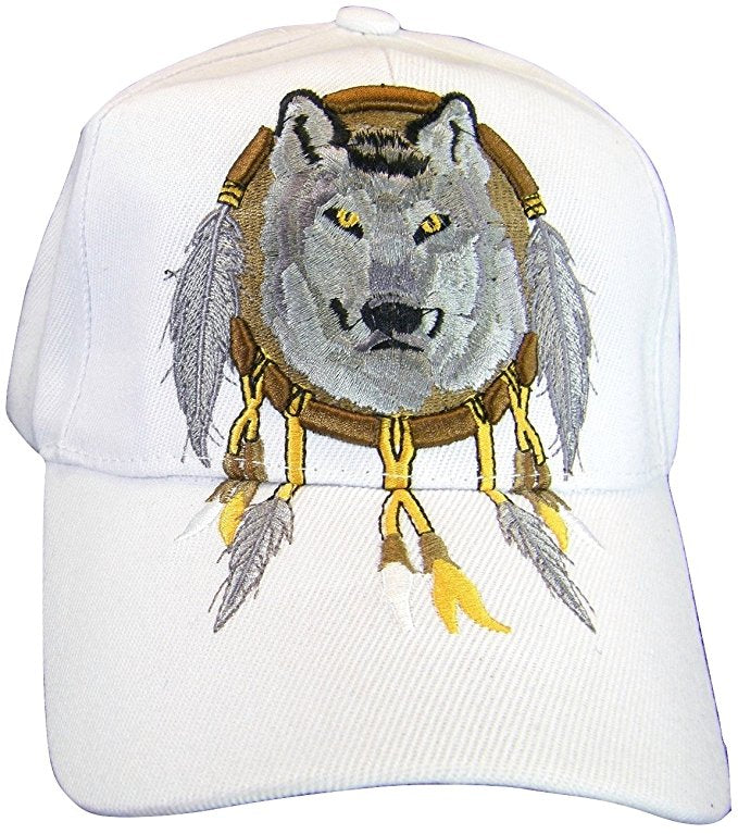 Native Pride Wolf Men's Adjustable Baseball Cap (S2-White)