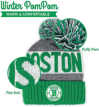 Boston Men's Winter Knit Landmark Patch Pom Beanie (Green/Gray)