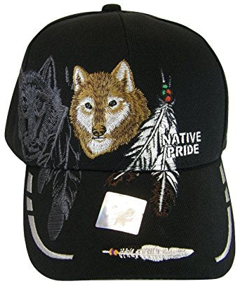 Native Pride Wolf & Feather Cap with Shadow Men's Adjustable Baseball Cap (Black)