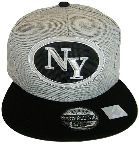 New York NY Oval Style Cotton Adjustable Snapback Baseball Cap (Light Gray/Black)