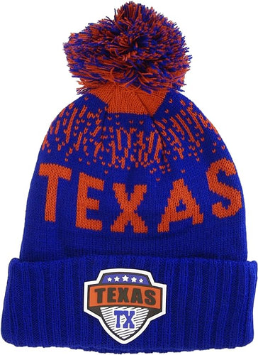 Texas Rubber Patch Ribbed Winter Knit Pom Beanie (Royal/Red)