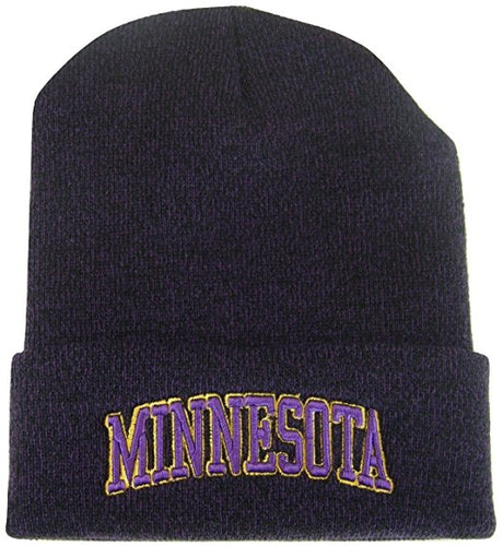 Minnesota Embroidered Blended Folded Beanie Winter Hat (Purple/Black)