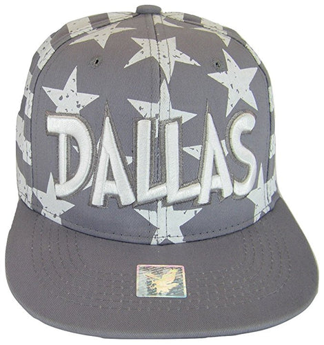 Dallas Texas Large Star Cotton Adjustable Snapback Baseball Cap (Stars Gray)