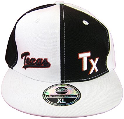 Texas Men's Fitted Flat Brim Baseball Caps (TX White/Black Pinwheel, X-Large)