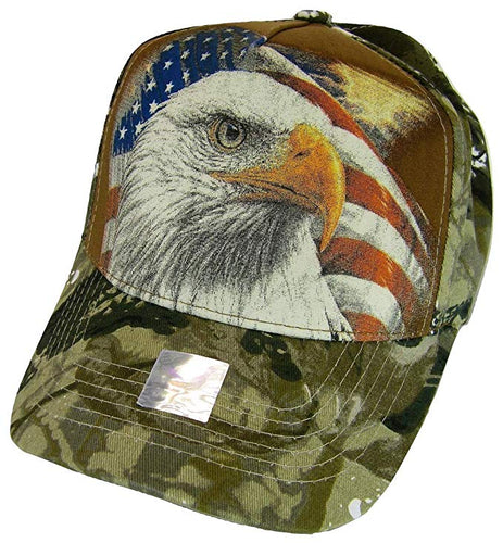 Men's Patriotic USA Flag & Eagle Hunting Camo Adjustable Baseball Cap (Brown)