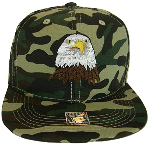 USA Men's Patriotic Eagle Head & Side Flag Adjustable Snapback Baseball Cap (Military Camo)