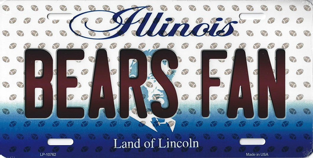 Bears Illinois State Background Novelty Metal License Plate Tag (Bears Fan)